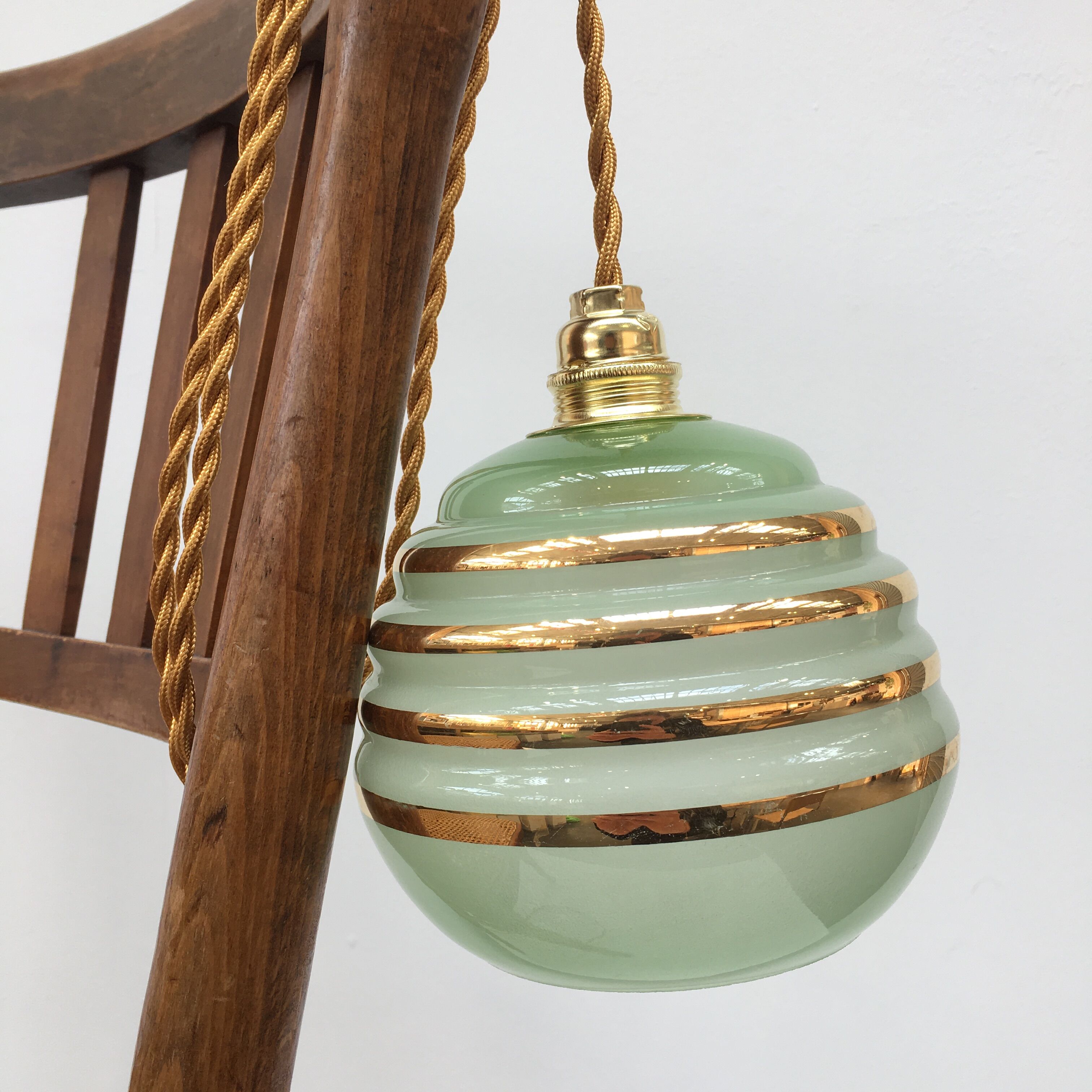 Art deco green and golden lamp
