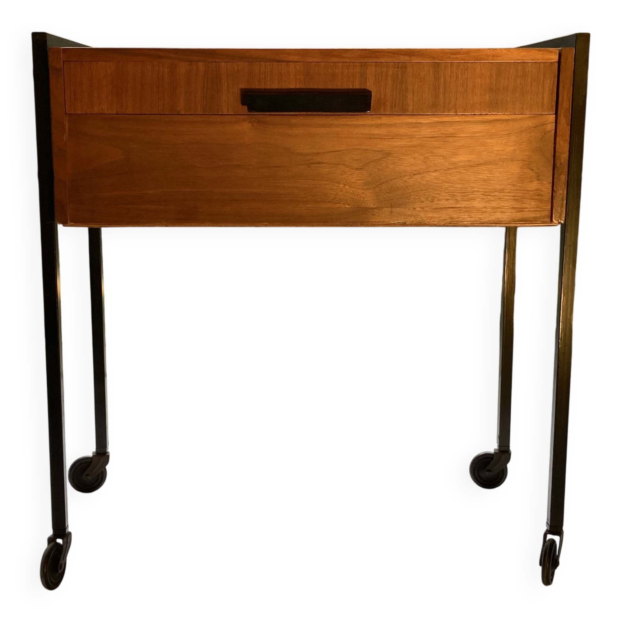 Bedside table/side table/small storage unit on wheels, 1960s