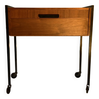 Bedside table/side table/small storage unit on wheels, 1960s