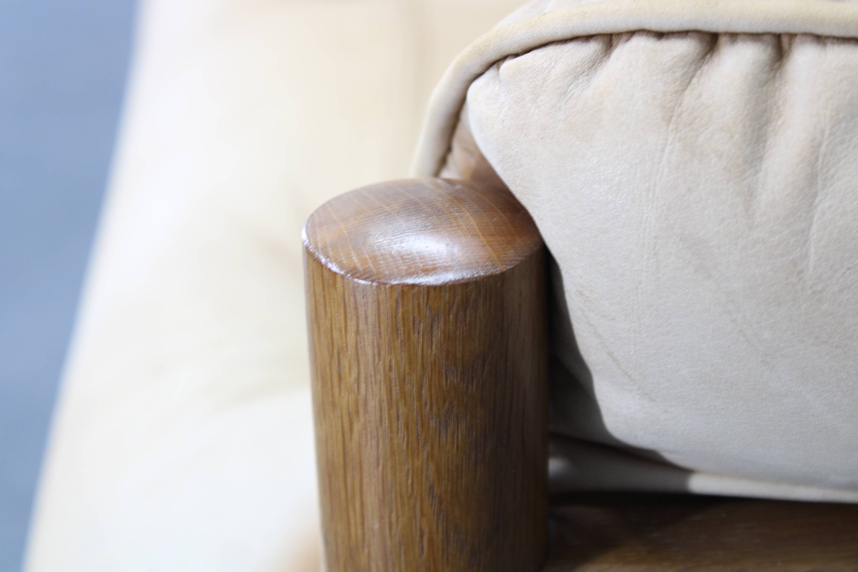 1960s Oak Scandinavian 3-Seater Sofa in Fine Leather Upholstery