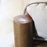 1960s Oak Scandinavian 3-Seater Sofa in Fine Leather Upholstery