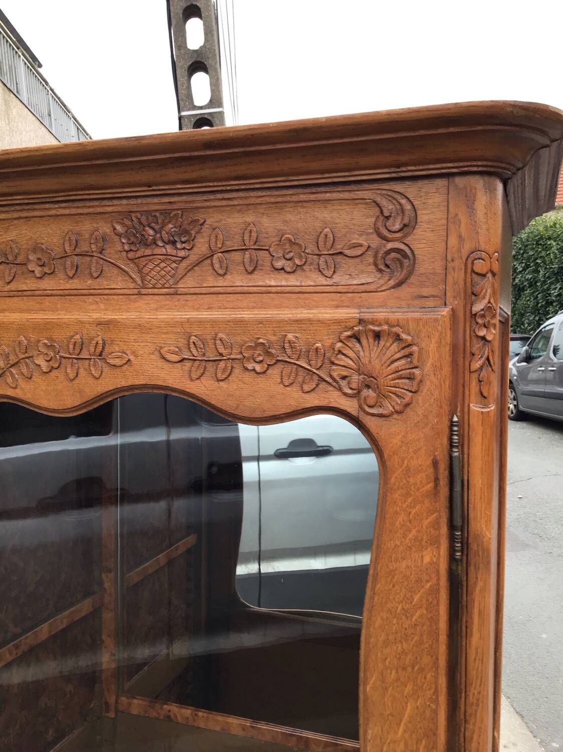 Antique French fruitwood bonnetiere armoire, 18th century