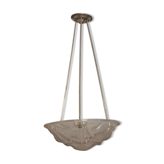 Chandelier art deco with bowl with floral decoration 1930