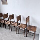 Set of 6 straw and oak Beauche chairs.