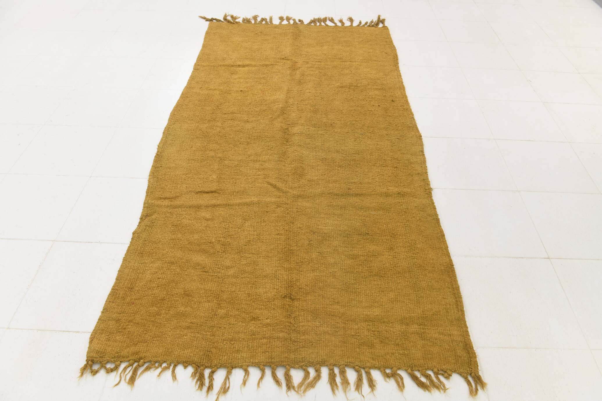 Turkish Dark Mustard Vintage Kilim Rug, 135x268Cm