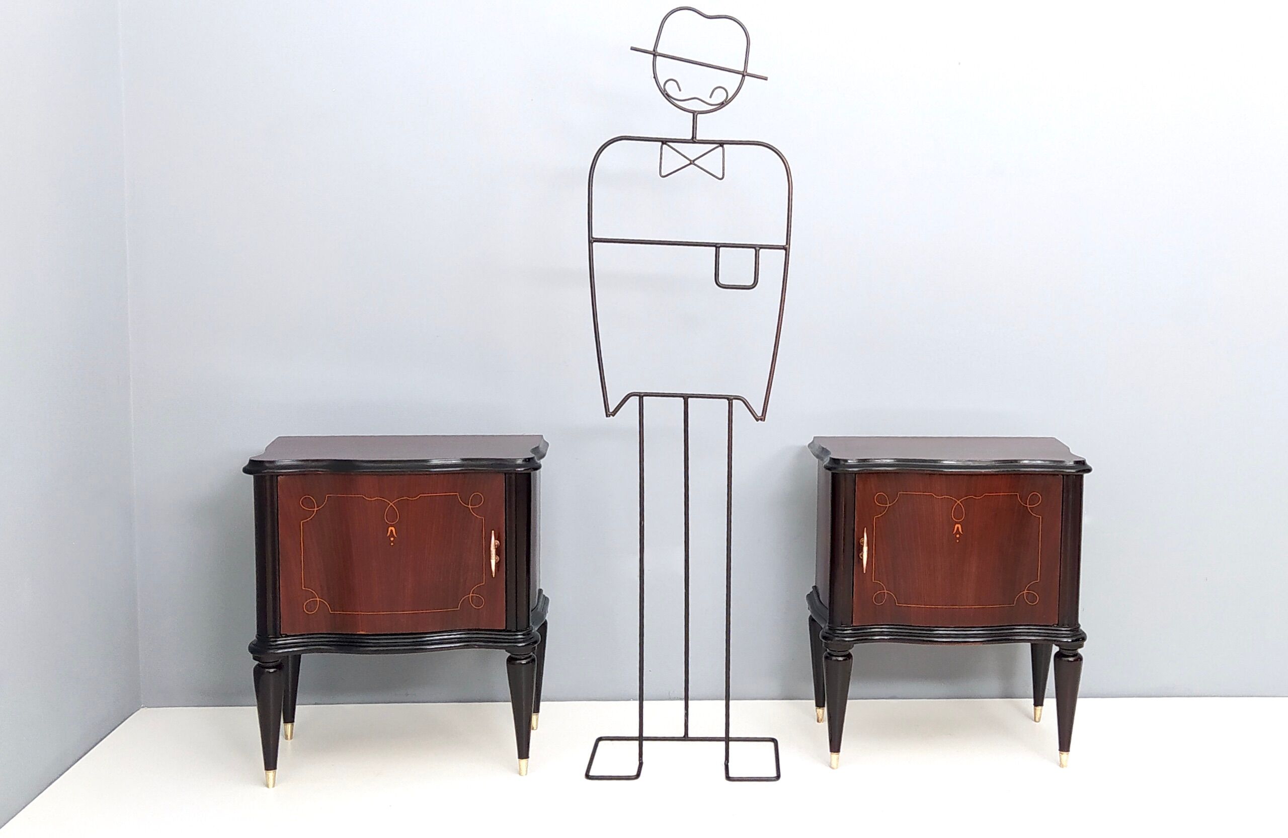 Pair of Mahogany Nightstands with in the Style of Tomaso Buzzi, Italy, 1950s