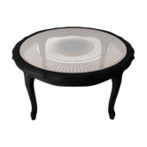 Table basse ronde en bois cannage soleil