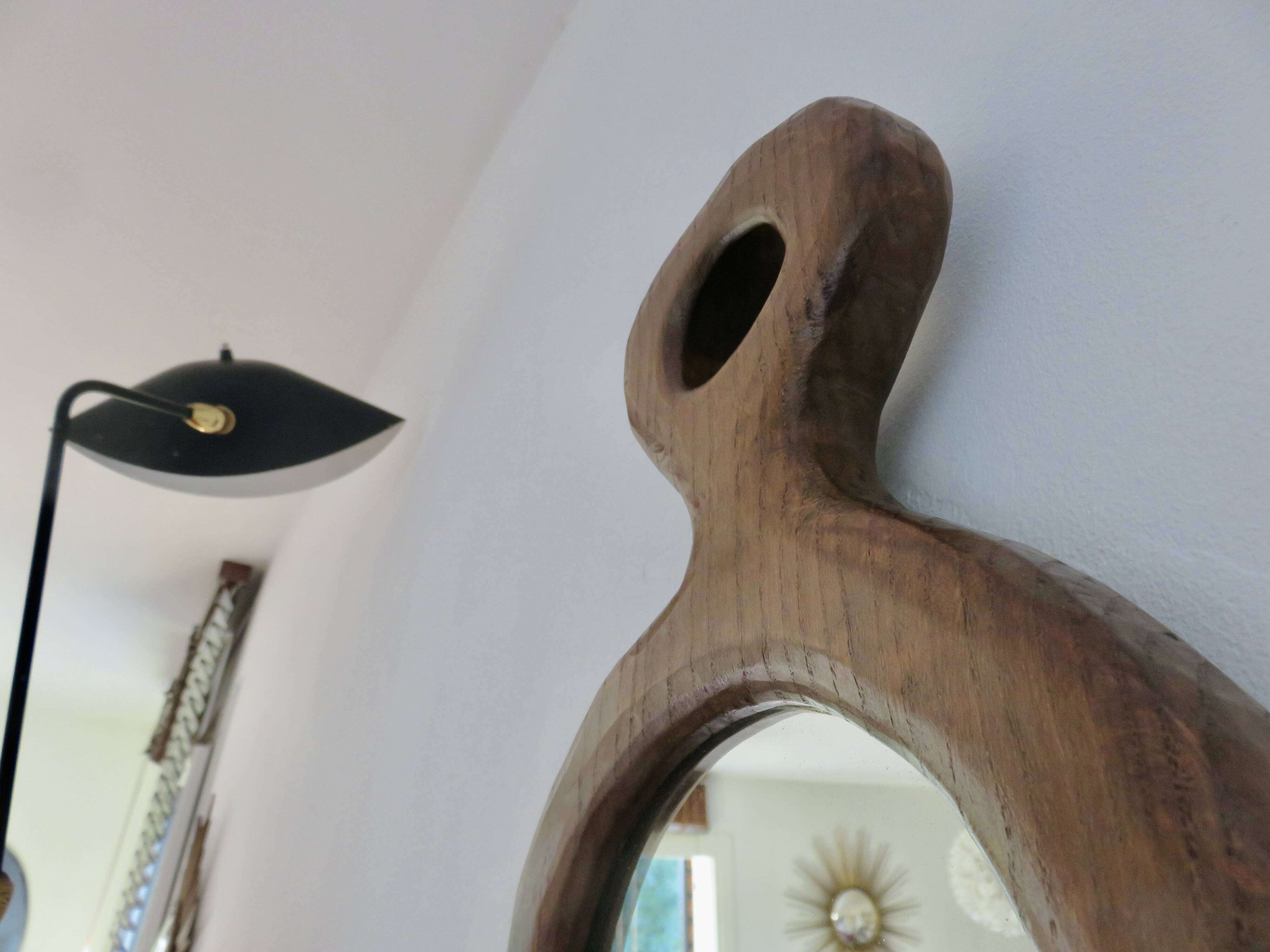 Solid wood mirror carved with a chisel, free form, 1960s.