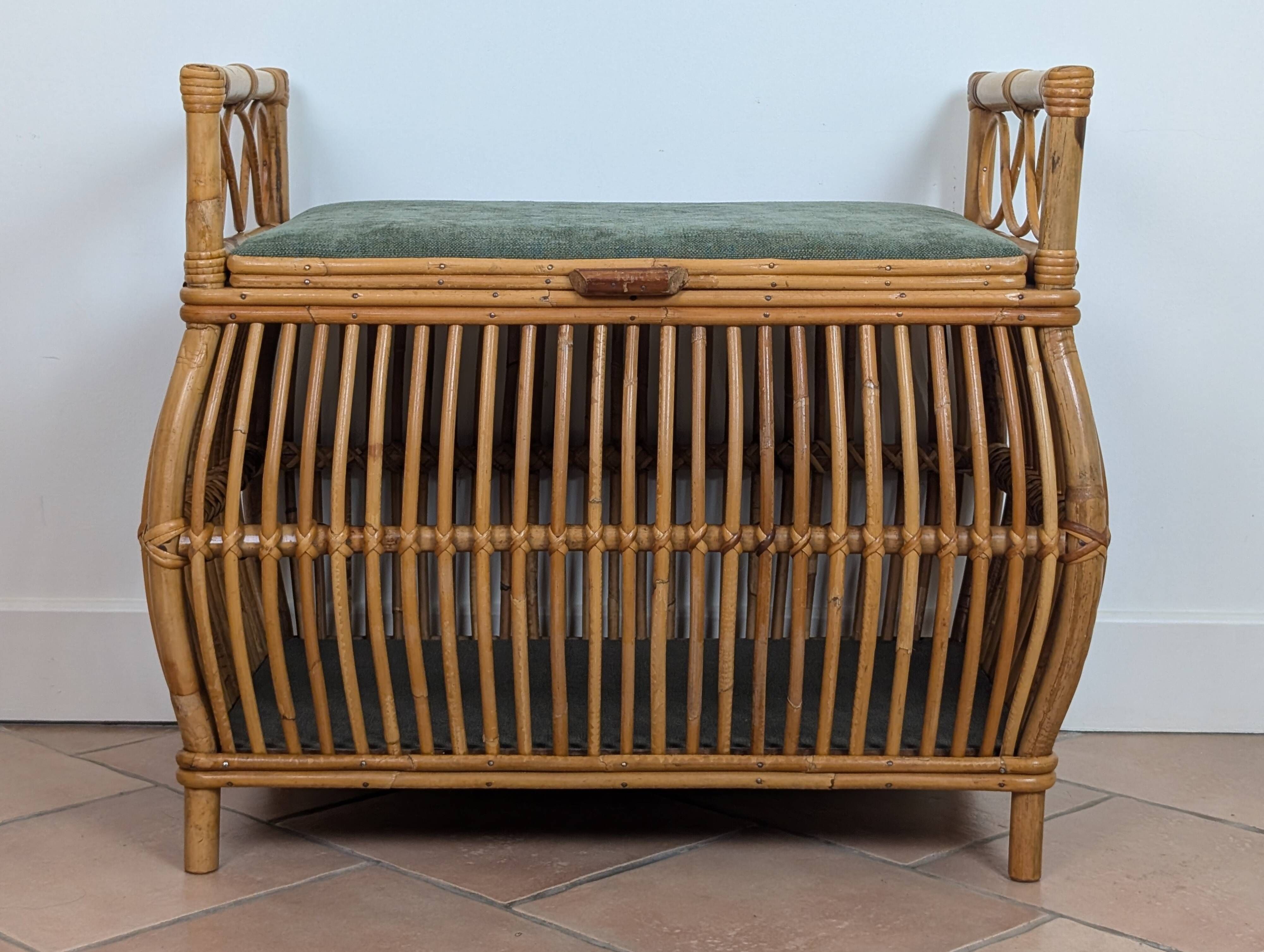 1960s rattan storage bench