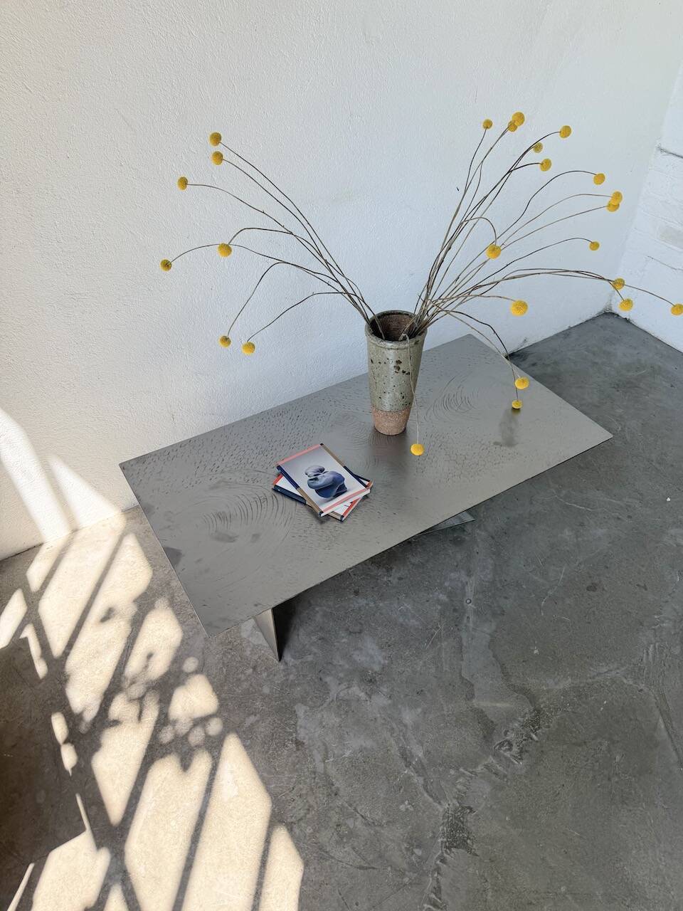 Handcrafted metal coffee table from the 1970s