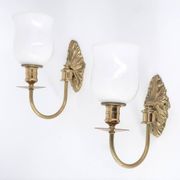 Paire d'appliques en laiton et verre opaque, années 50
