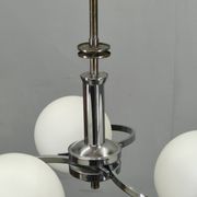 Czech Art Deco Chrome and Opaline Glass Chandelier, 1930s