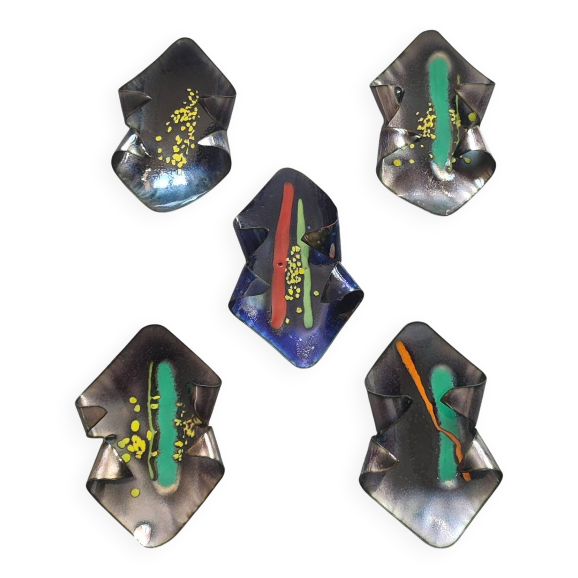 X5 pocket trays in enamelled metal, Italy, 1960s-70s.