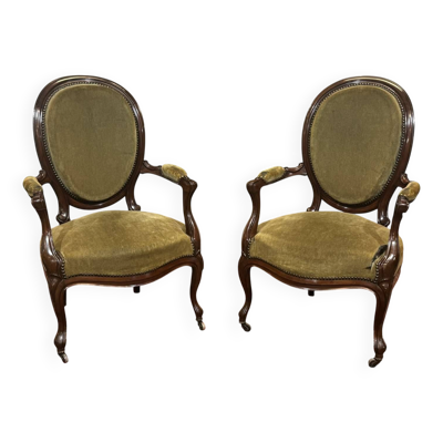 Paire de fauteuils Napoléon III XIXème en acajou