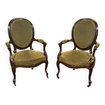 Paire de fauteuils Napoléon III XIXème en acajou