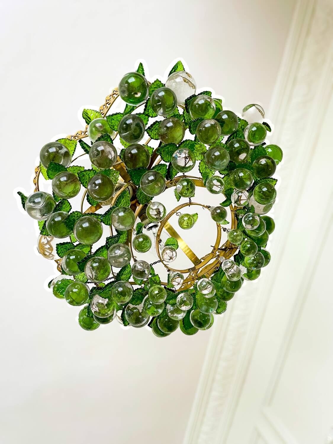 Lustre vintage à feuilles Murano en laiton massif