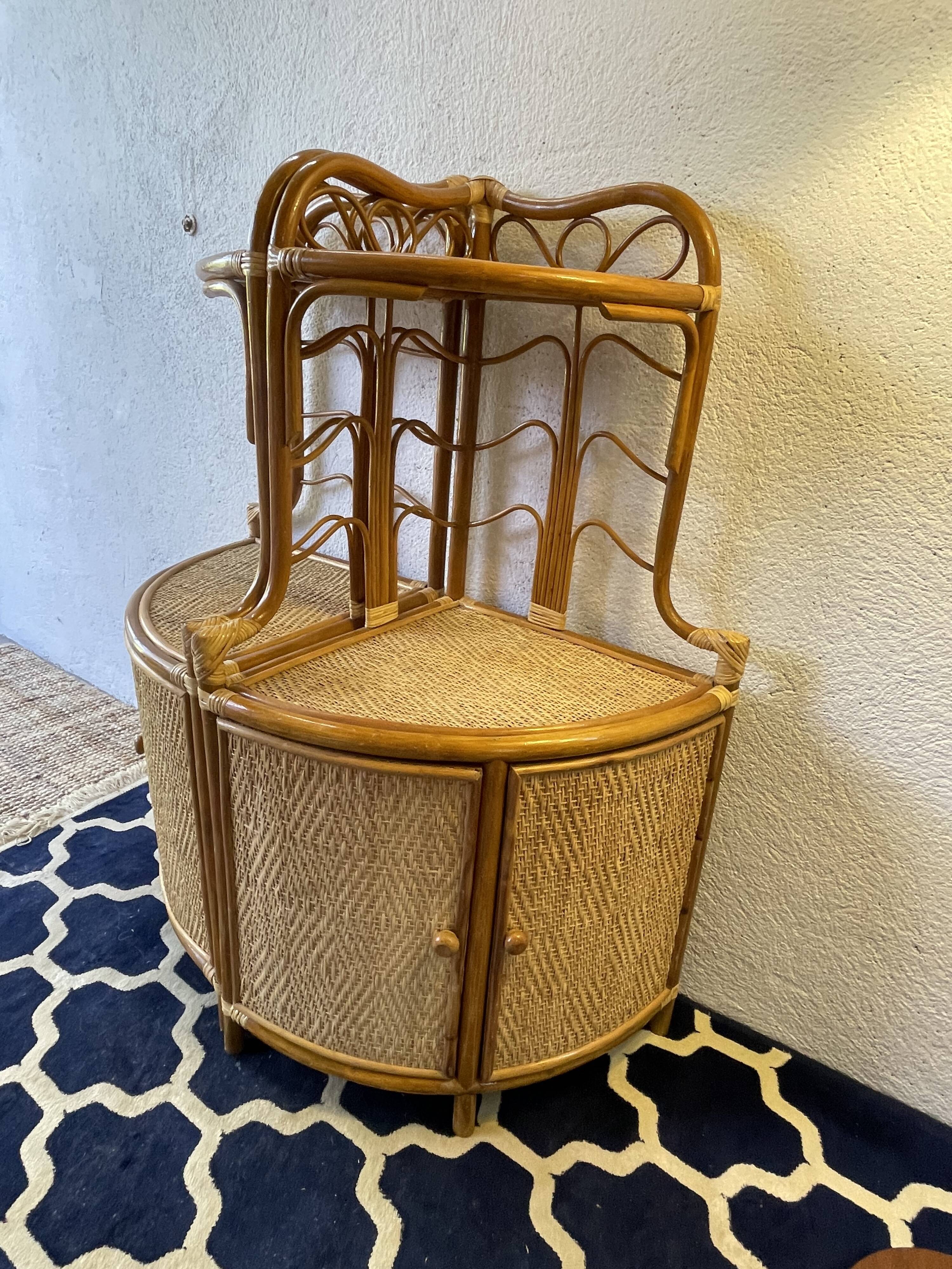 Two Vintage rattan corner notches/shelves