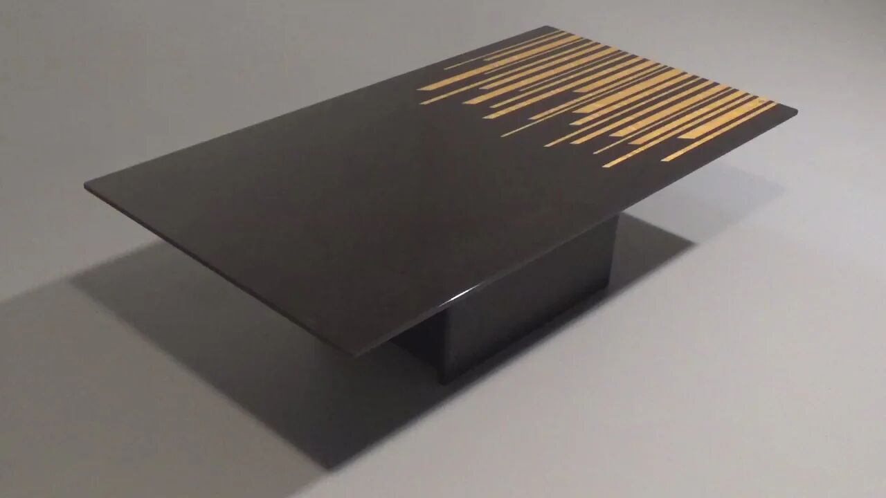 1980s Italian coffee table in black and yellow lacquered wood