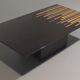 1980s Italian coffee table in black and yellow lacquered wood