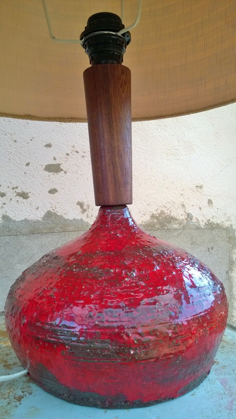 Ceramic lamp and teak by Krosselbach 1970