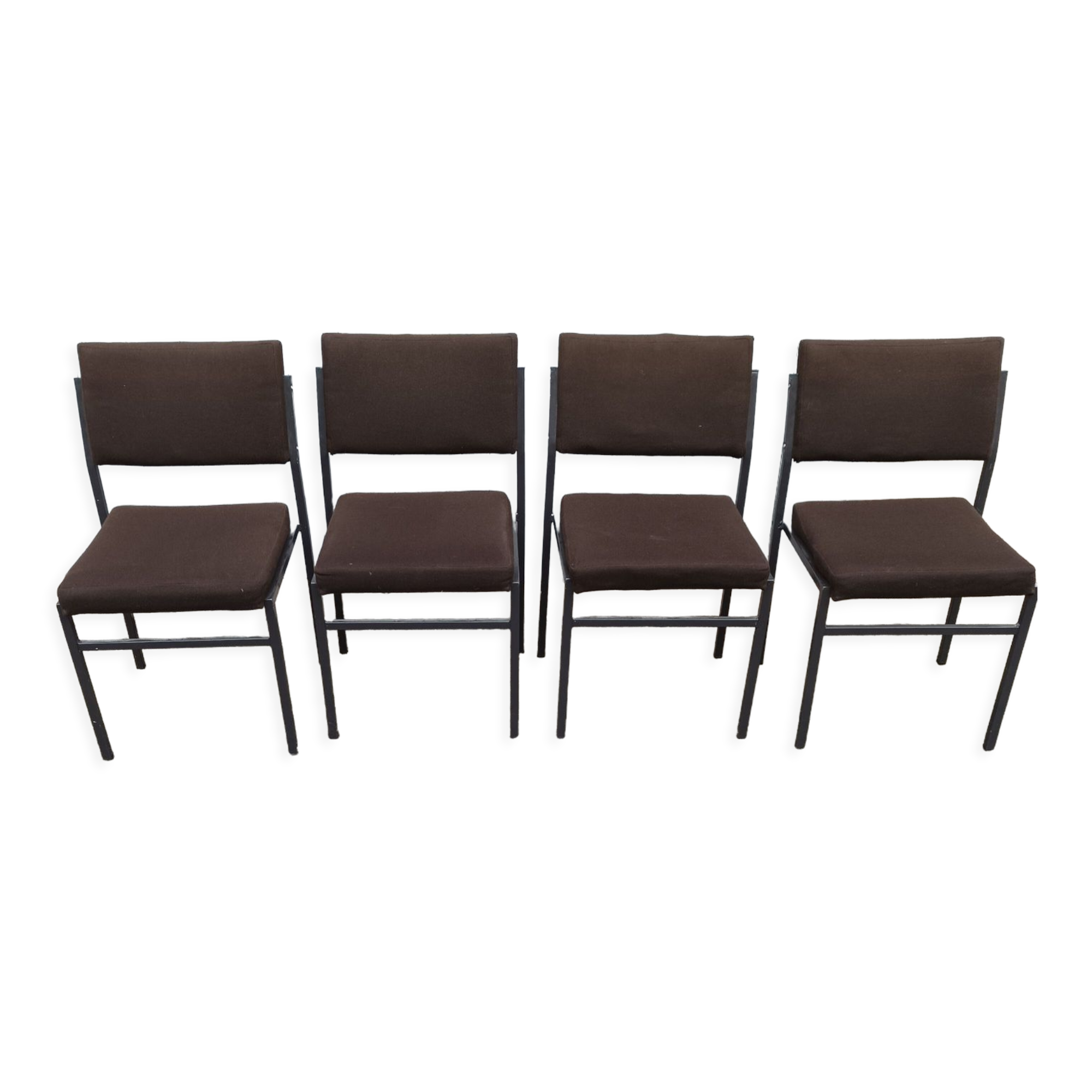 Set of 4 vintage chairs brown fabric
