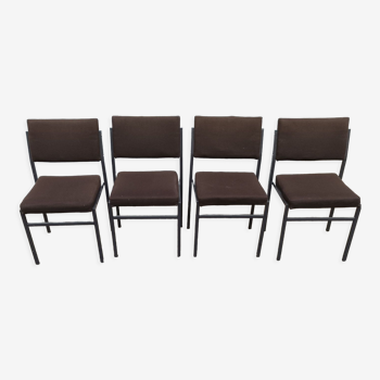 Set of 4 vintage chairs brown fabric