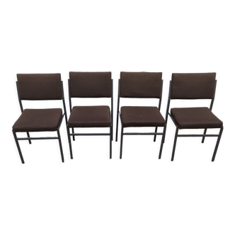 Set de 4 chaises vintage tissu marron