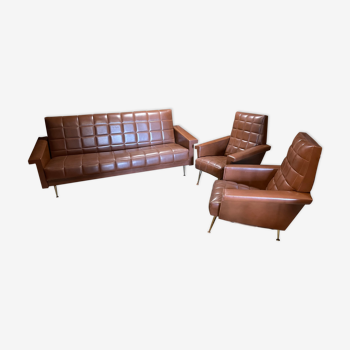 Set sofa daybed and armchair skaï vintage year 50