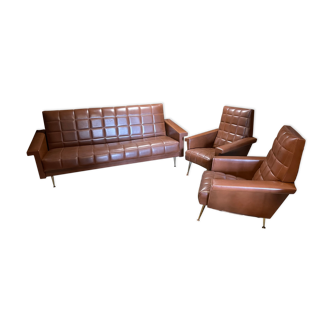 Set sofa daybed and armchair skaï vintage year 50
