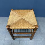 Set of Dutch beechwood stools with rush seat