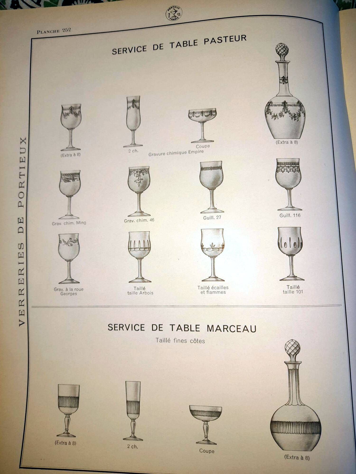 Antique PORTIEUX carafe, Pasteur model, with Empire engraving, 1930