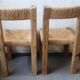 Pair of brutalist chairs in wood and straw