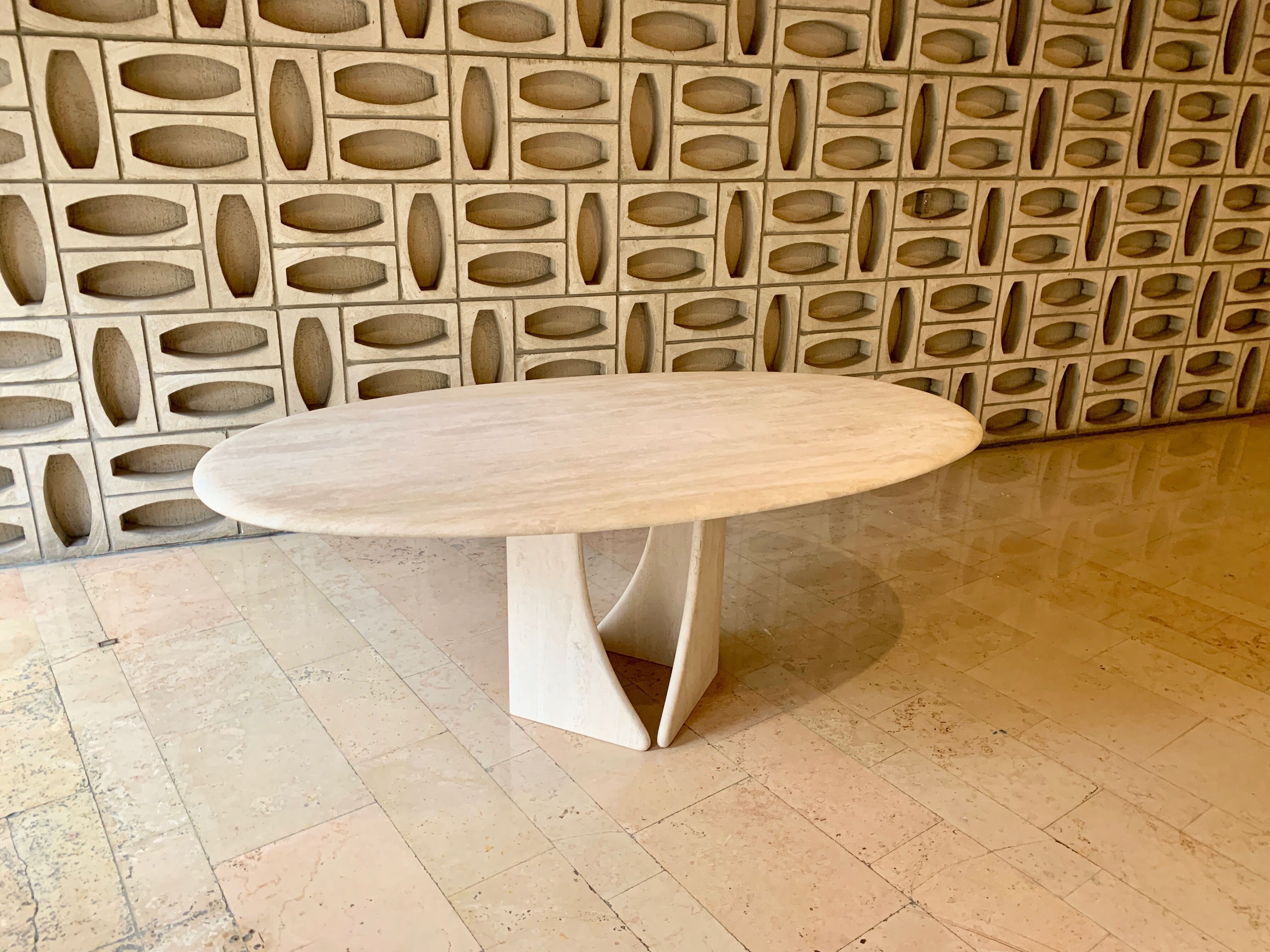 Oblong travertine dining table