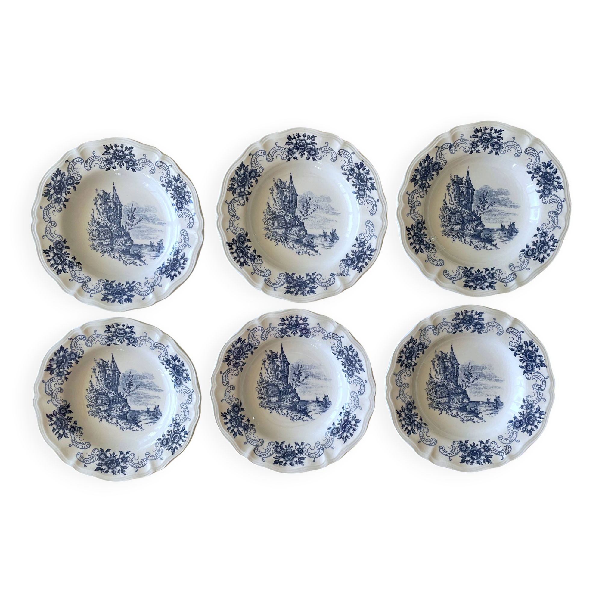 6 antique deep plates in Sarreguemines earthenware