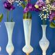 Set of 5 soliflores or antique vases in white opaline and brass.