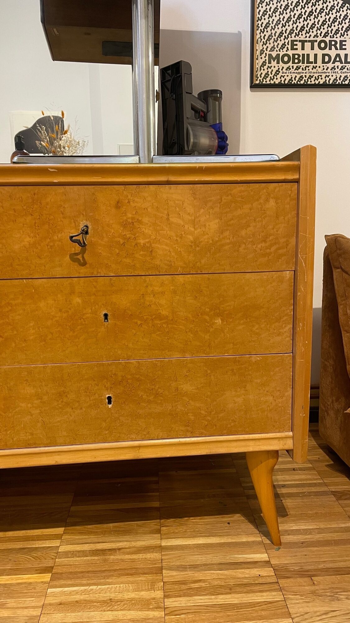 Commode pieds compas avec miroir italien des années 50