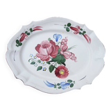 Antique Large Oval Earthenware Dish with Floral Decor