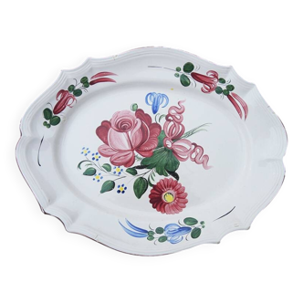 Antique Large Oval Earthenware Dish with Floral Decor