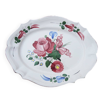Antique Large Oval Earthenware Dish with Floral Decor