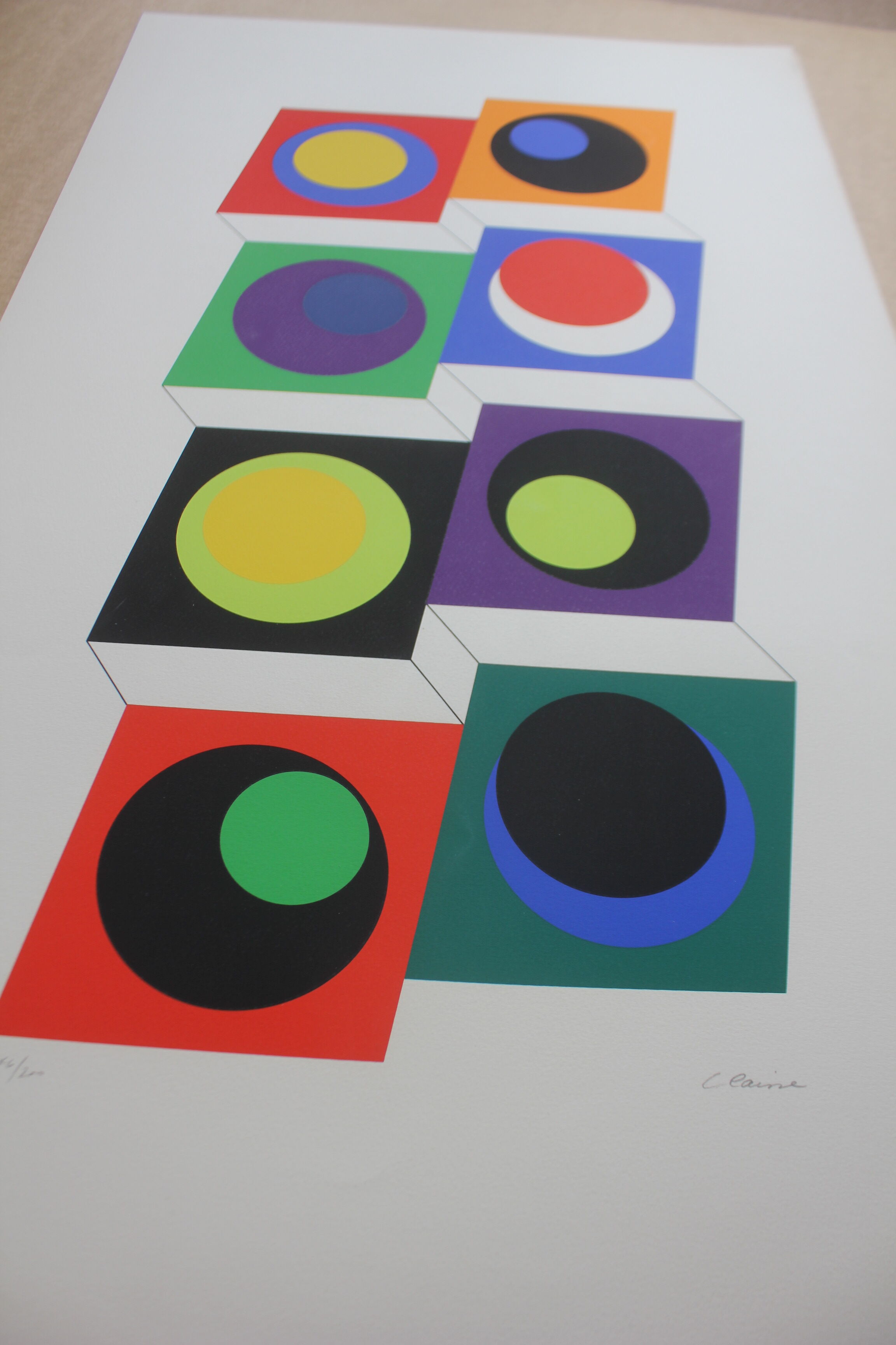 CLAISSE Geneviève Silkscreen print signed numbered abstract geometric 1967 circles