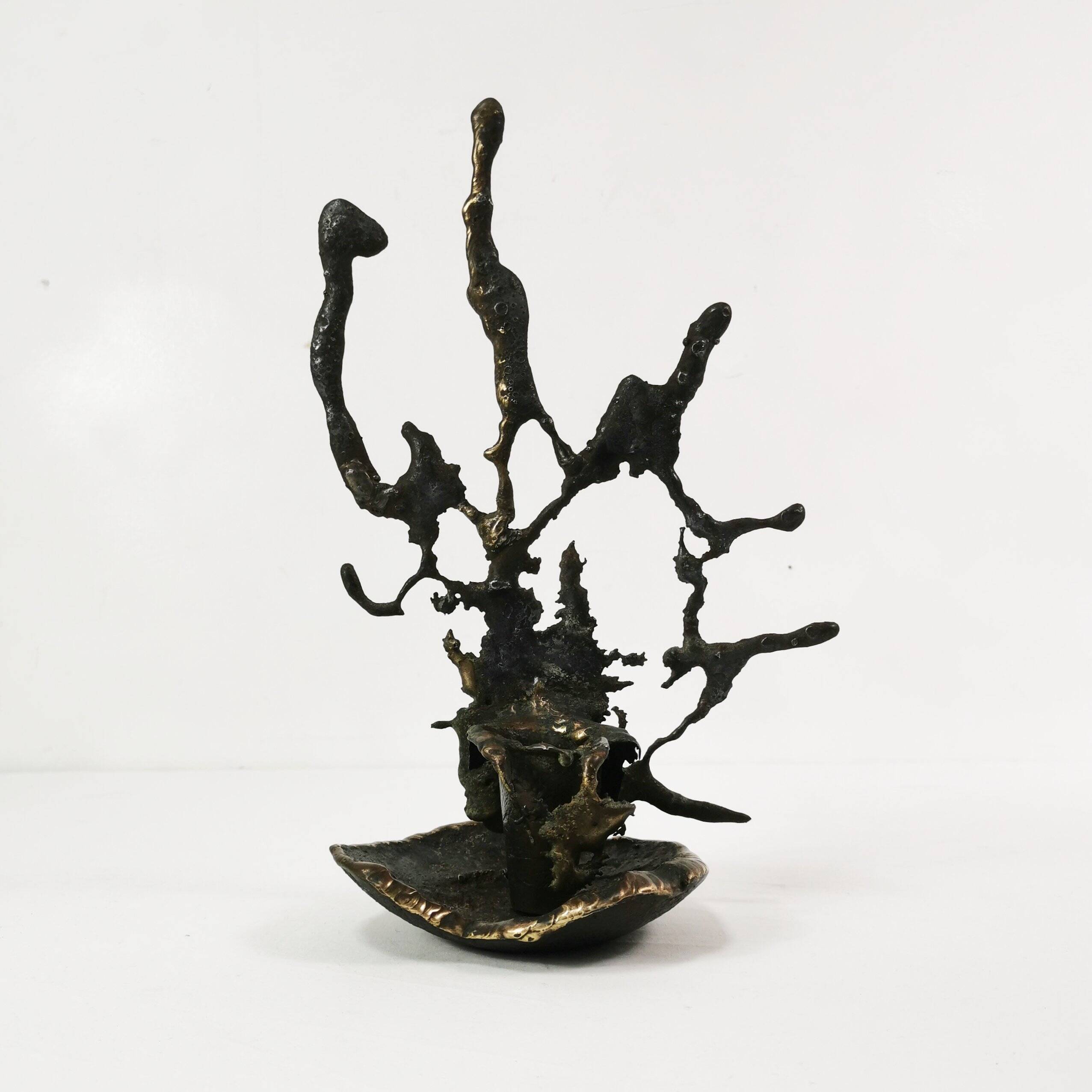 Brutalist cast iron candlestick, Belgium, 1960s.