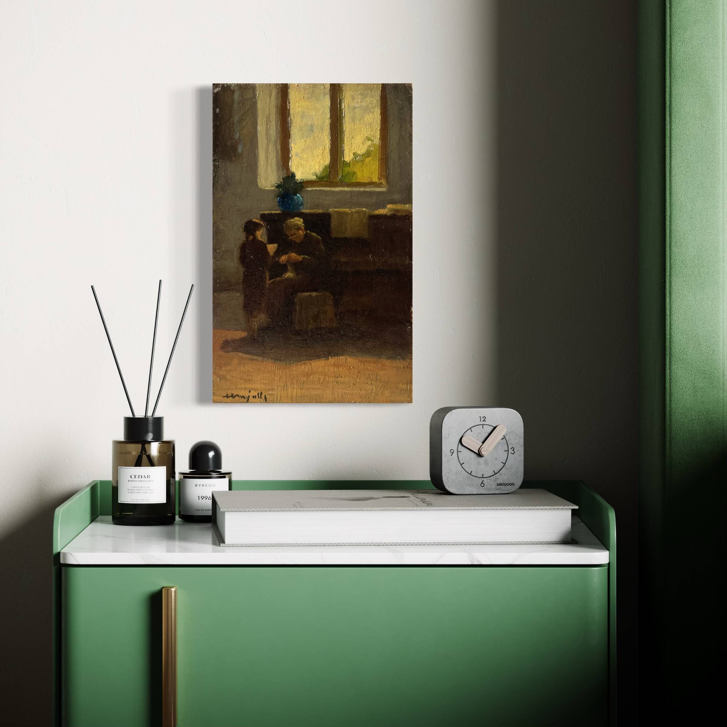 Huile sur panneau d'une scène d'intérieur 1920, tableau scène de genre