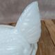 Hen on white opaline glass basket – marked Sv