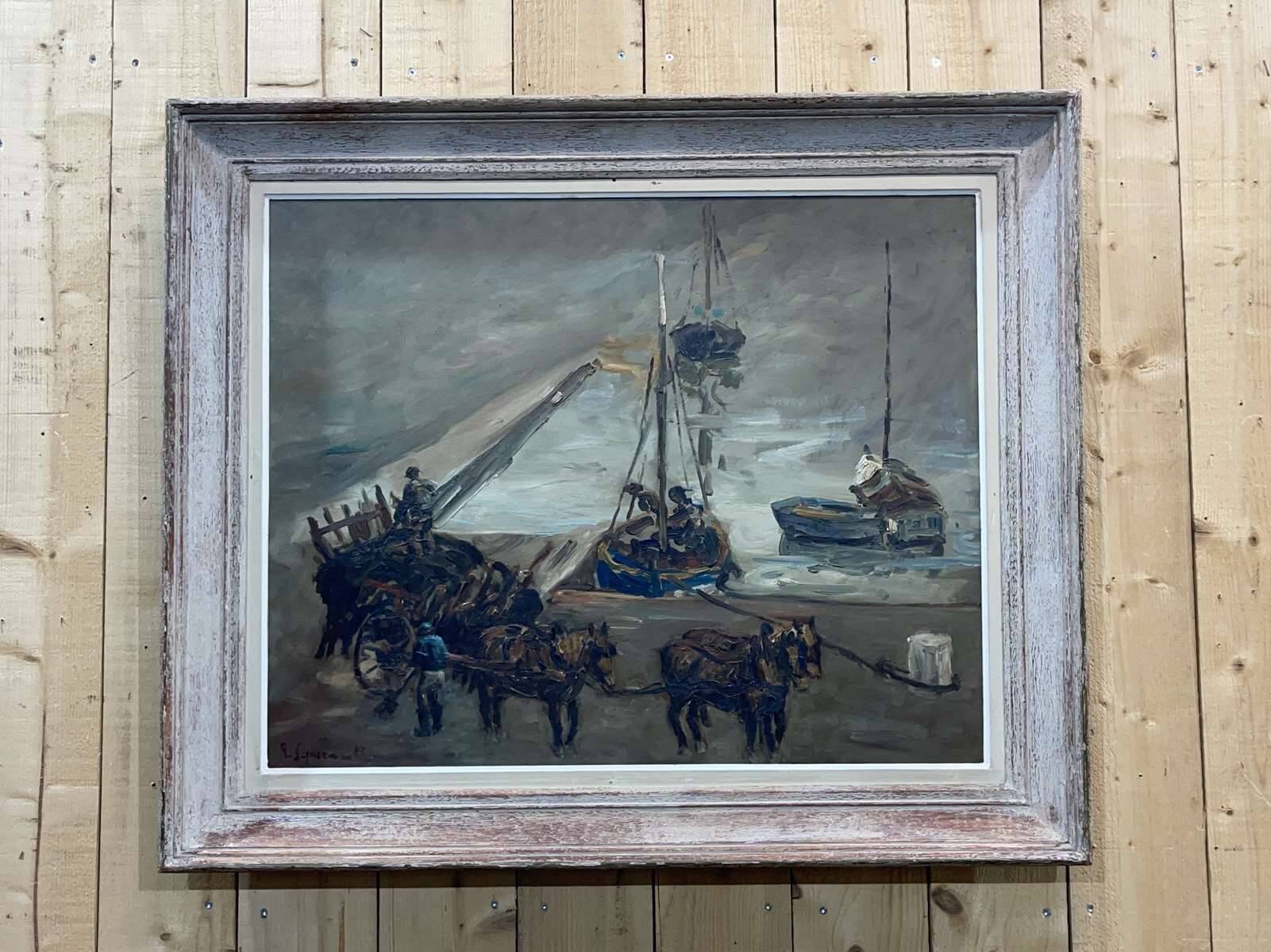 Oil on panel by Robert Leparmentier - The port of Paimpol in the fog