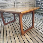 Extendable teak table, sled base, vintage style.