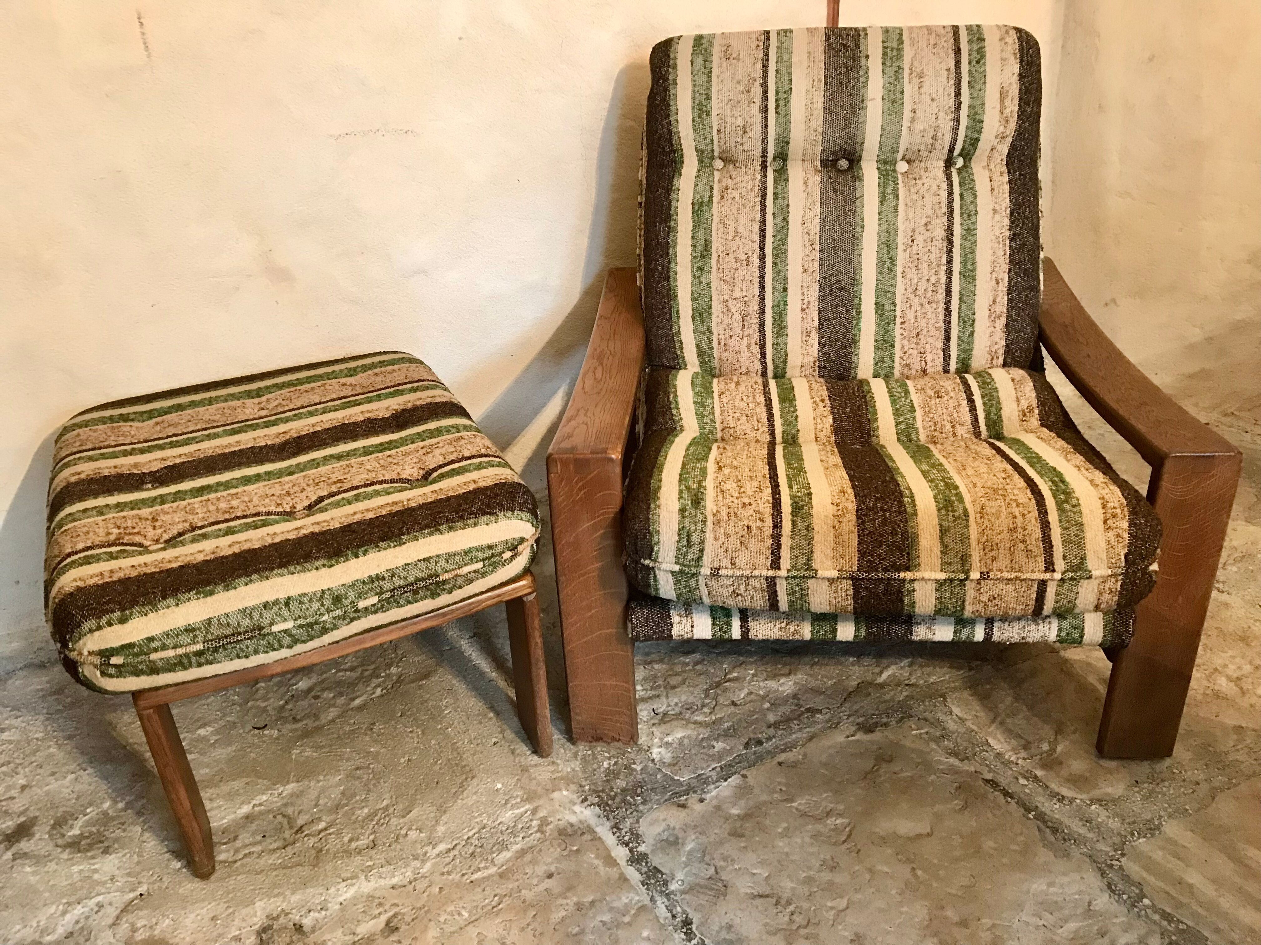 Armchair and vintage ottoman 1960-80 Sweden brutalism