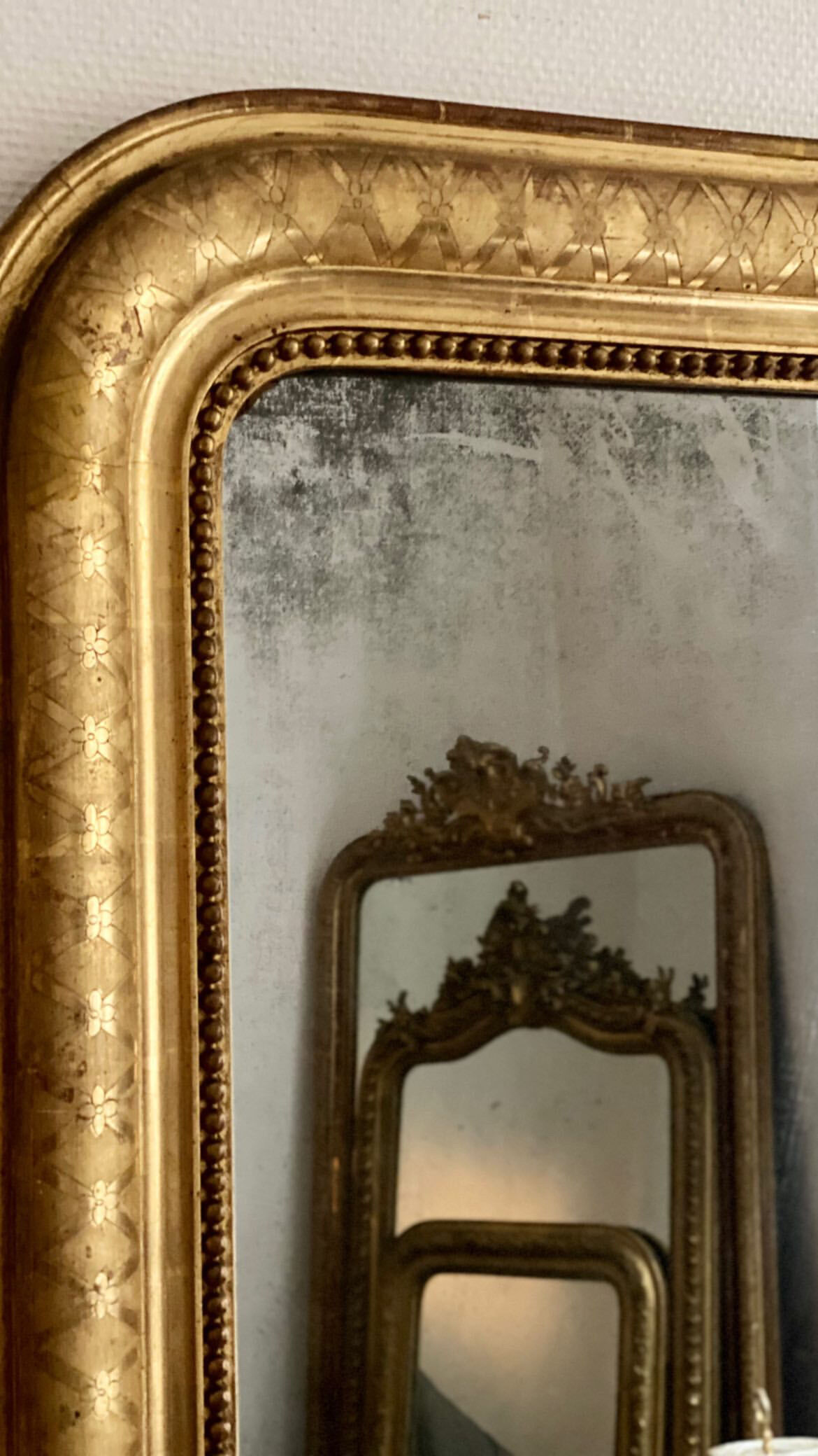 Old mirror louis philippe gilded rare gold leaf carved fireplace  109x152cm