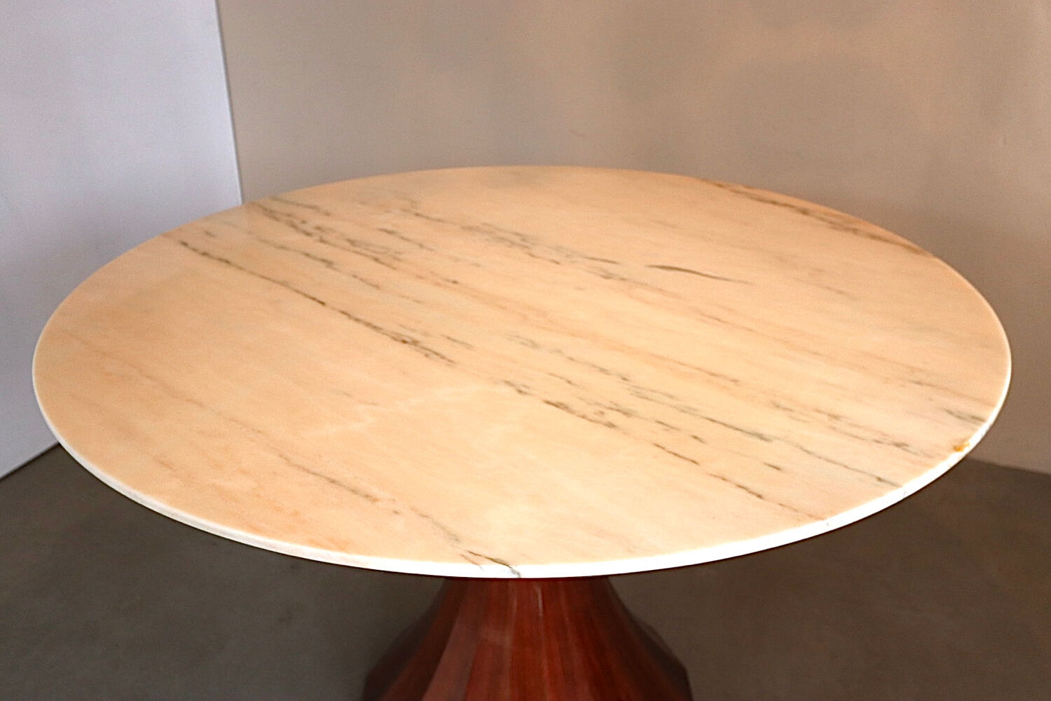 Marble and rosewood round dining table