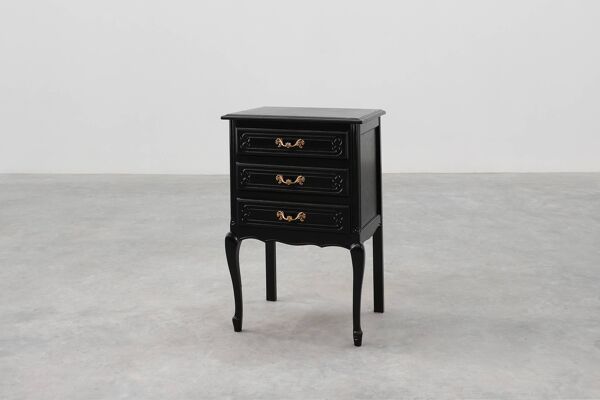 Commode de style Louis XV en chêne laqué noir, France, années 1950