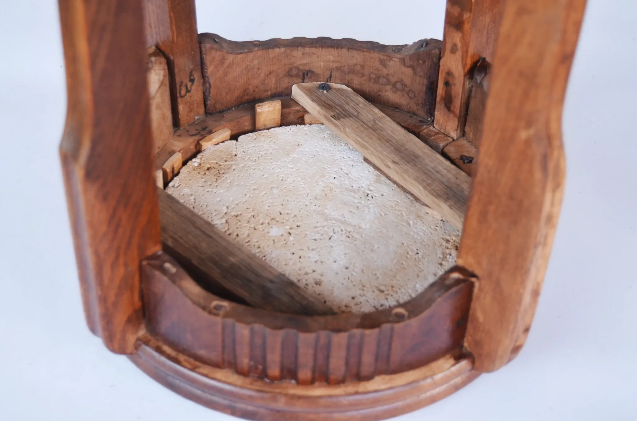 Art Deco wood stand French planter with stone plaque